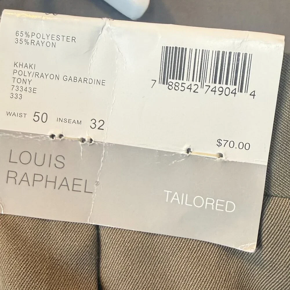 NWT Louis Raphael Khaki Pants 50x32